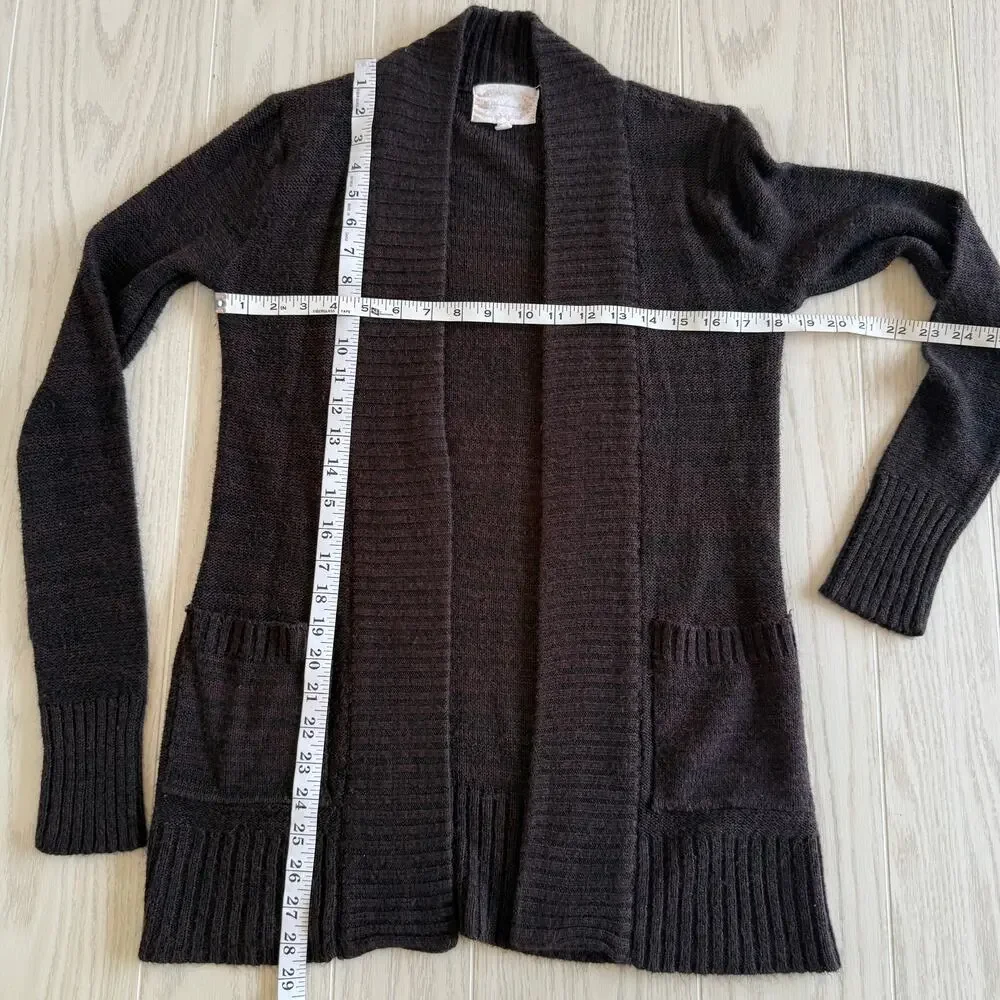 Ambiance Womens Size Small Brown Rib Cardigan Open Front Pockets